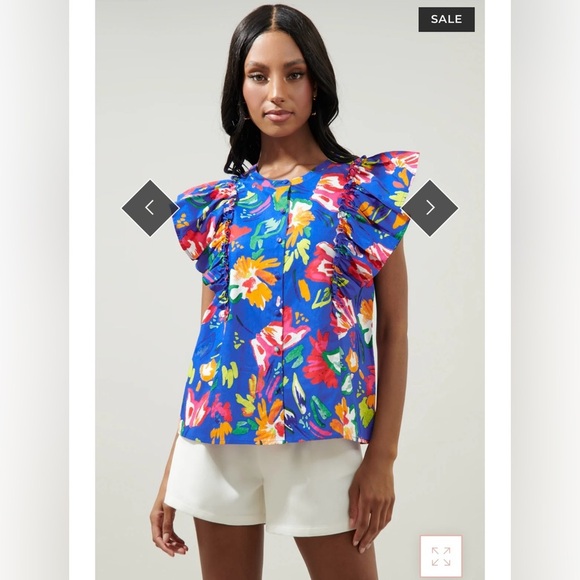 Sugarlips Esby Floral Strokes Vance Button Front Blouse size small - Picture 1 of 9